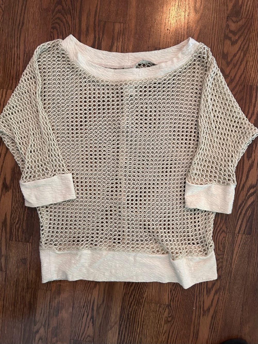 Women's Beige Open Weave Pullover Half Sleeve Blouse